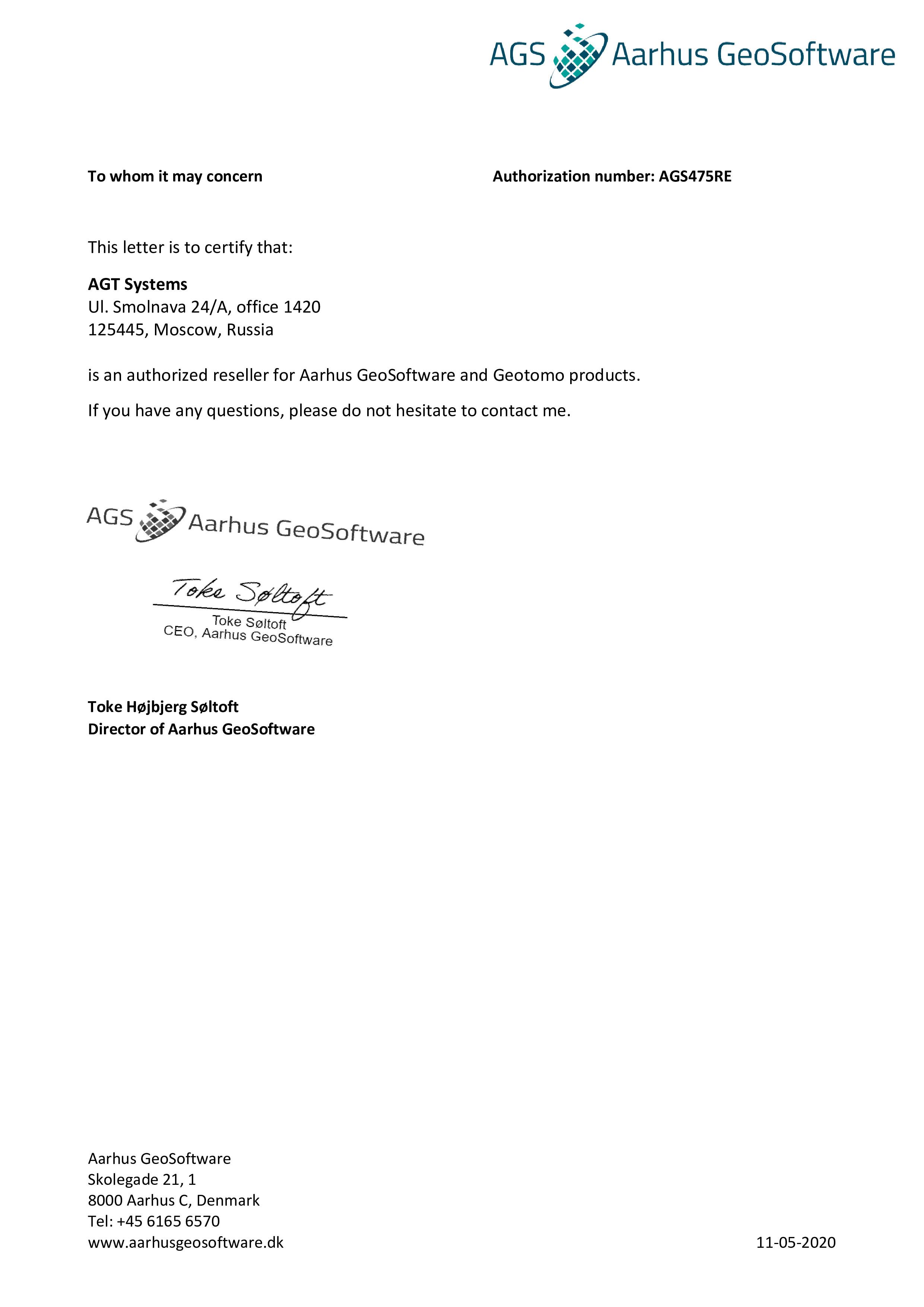 Letter of Authorization with Aarhus